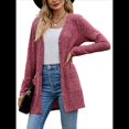 thumbnail image 2 of Cárdigan de Punto Suave para Mujer, Moda Otoño 2025, Abrigo de Larga Abierto con Bolsillos. Rojo Vino L, 2 of 10