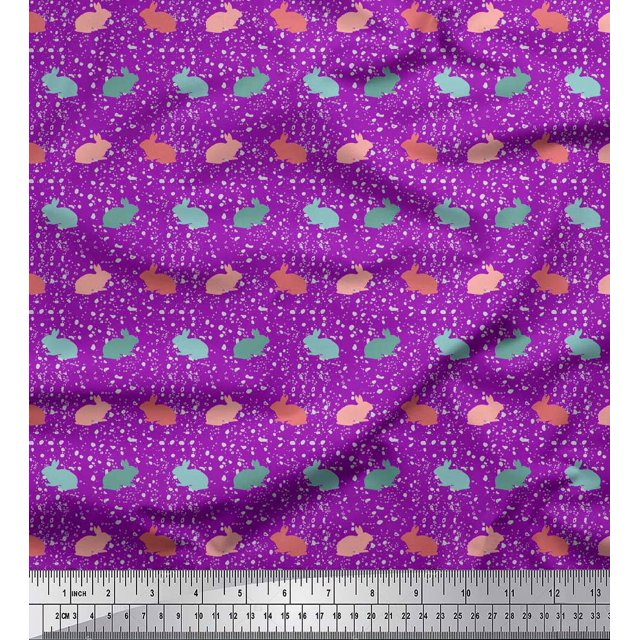 Soimoi Purple Cotton Poplin Fabric Rabbit Animal Print Sewing Fabric Yard 42 Inch Wide