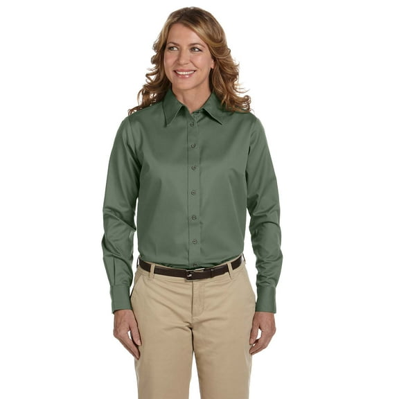 Harriton M500W Ladies Easy Blend Long-Sleeve Twill Shirt with Stain-Release