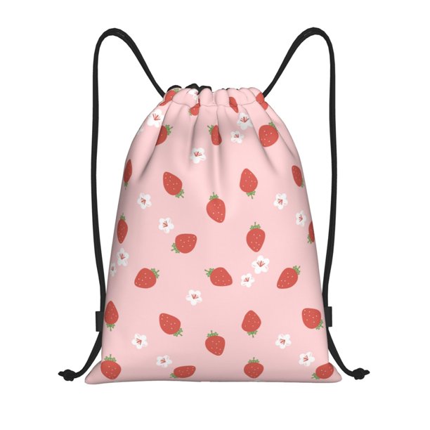 Fotbe Hand Drawn Strawberry Bolsa Mochila con Cordón Estampada, Bolsa de Gimnasio Deportiva, Bolsa Cinch, Bolsa con Cordón para Hombres y Mujeres-Medium