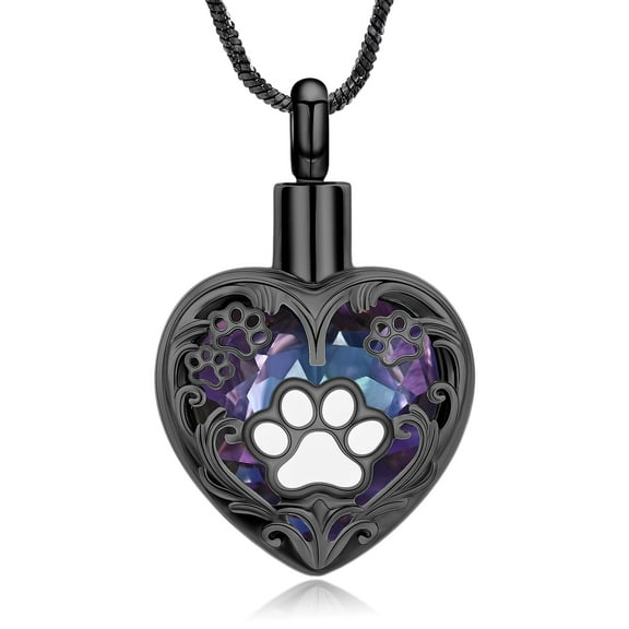 Personalized Crystal Pet Urn Necklace for Dog Cat Ashes Cremation Pet Pawprint Memorial Customized Heart Pendant Keepsake Funeral Jewelry