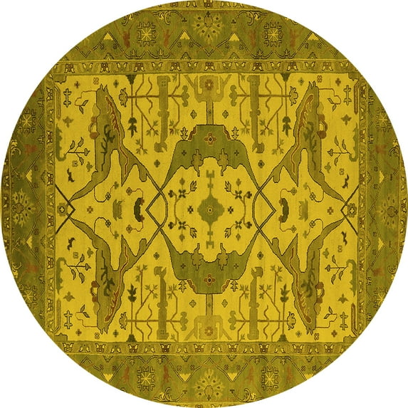 Ahgly Company Indoor Round Oriental Yellow Industrial Area Rugs, 3' Round