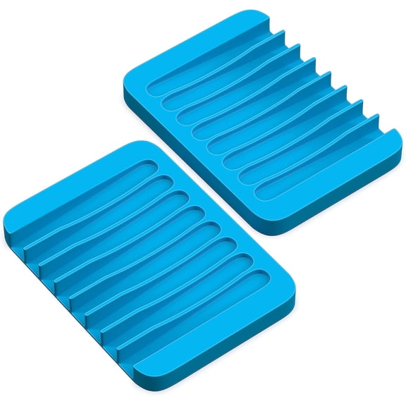 2-Pack Silicone Self Draining Soap Dish for Bar Soap - Bar Soap Holder for Shower & Bathroom Sink - Waterfall Drain Soap Savers Tray for Kitchen, Prevents Sticky Mess, Easy to Clean