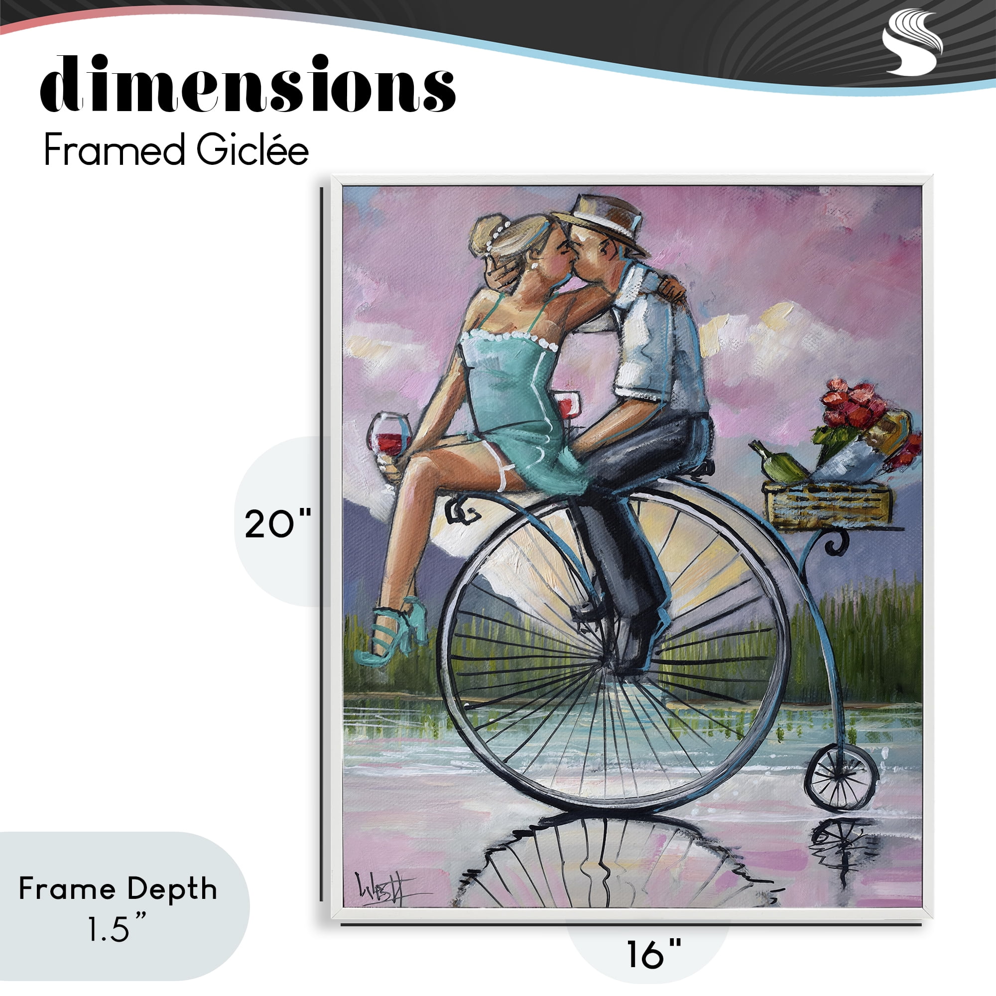 Stupell Industries Romantic Picnic on Bicycle White Framed Giclee Art, design by Ronald West