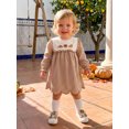thumbnail image 2 of Toddler Baby Girls Thanksgiving Outfit Pumpkin Turkey Embroidery Smocked Dress Long Sleeve Round Neck Plaid Dress Fall Clothes, 2 of 7