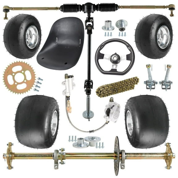 32" Complete Go Kart Rear Axle Kit 5" Wheels Tires Front Steering Assembly Brake 420 Sprocket & Go Kart Seat for ATV Quad Go Cart Drift Trikes Buggy