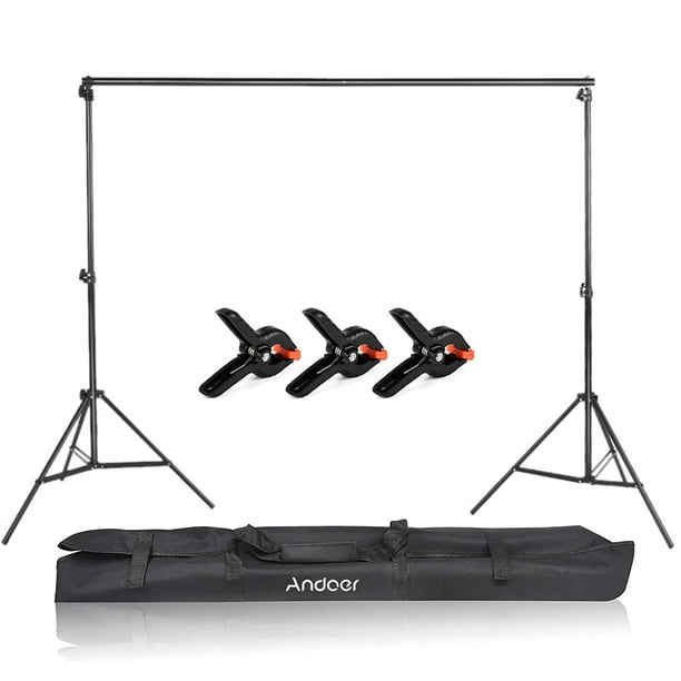 Soporte Andoer 2.6 * 3 m / 8.5 * 10 pies Soporte de soporte de fondo de estudio Aleación de aluminio Sistema de soporte de fondo de fotografía ajustable con bolsa de transporte 3 piezas de abrazaderas Andoer Soporte