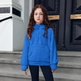 thumbnail image 2 of Ruyang Girls Fuzzy Fleece Hoodie Half Zip Sherpa Pullover Sweatshirt Mock Neck Hooded Furry Sweaters Thumbhole Pocket, 2 of 6