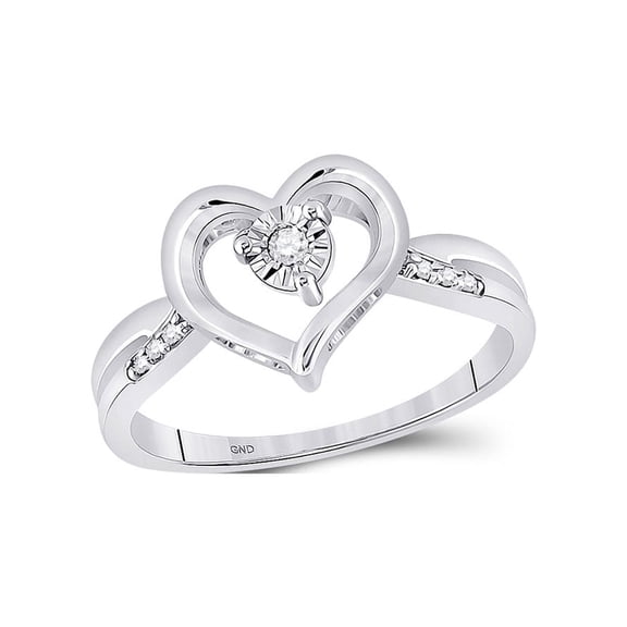 Diamond Princess Sterling Silver Womens Round Diamond Heart Ring 1/20 Cttw
