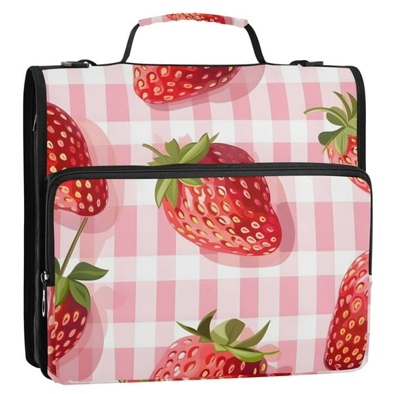 Strawberries Binder Bag with Shoulder Strap 3 Ring Zipper Binder File Folder Document Storage