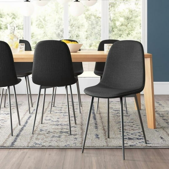 Anchorhome Modern Upholstered Dining Chairs Set of 4, Fabric Padded Seat with Sturdy Metal Legs, Contemporary Side Chairs for Kitchen, Dining Room, or Living Space, Black
