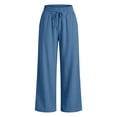 thumbnail image 5 of Summer Linen Pants for Women Wide Leg Beach Pant Elastic Waist Lightweight Casual Flowy Lounge Trousers with Pocket, XL, 5 of 6