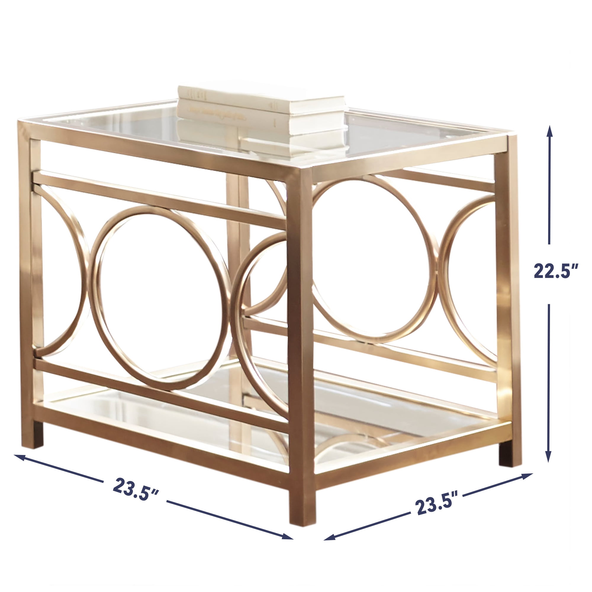 Steve Silver Olympia Glass Top Square End Table in Gold Chrome