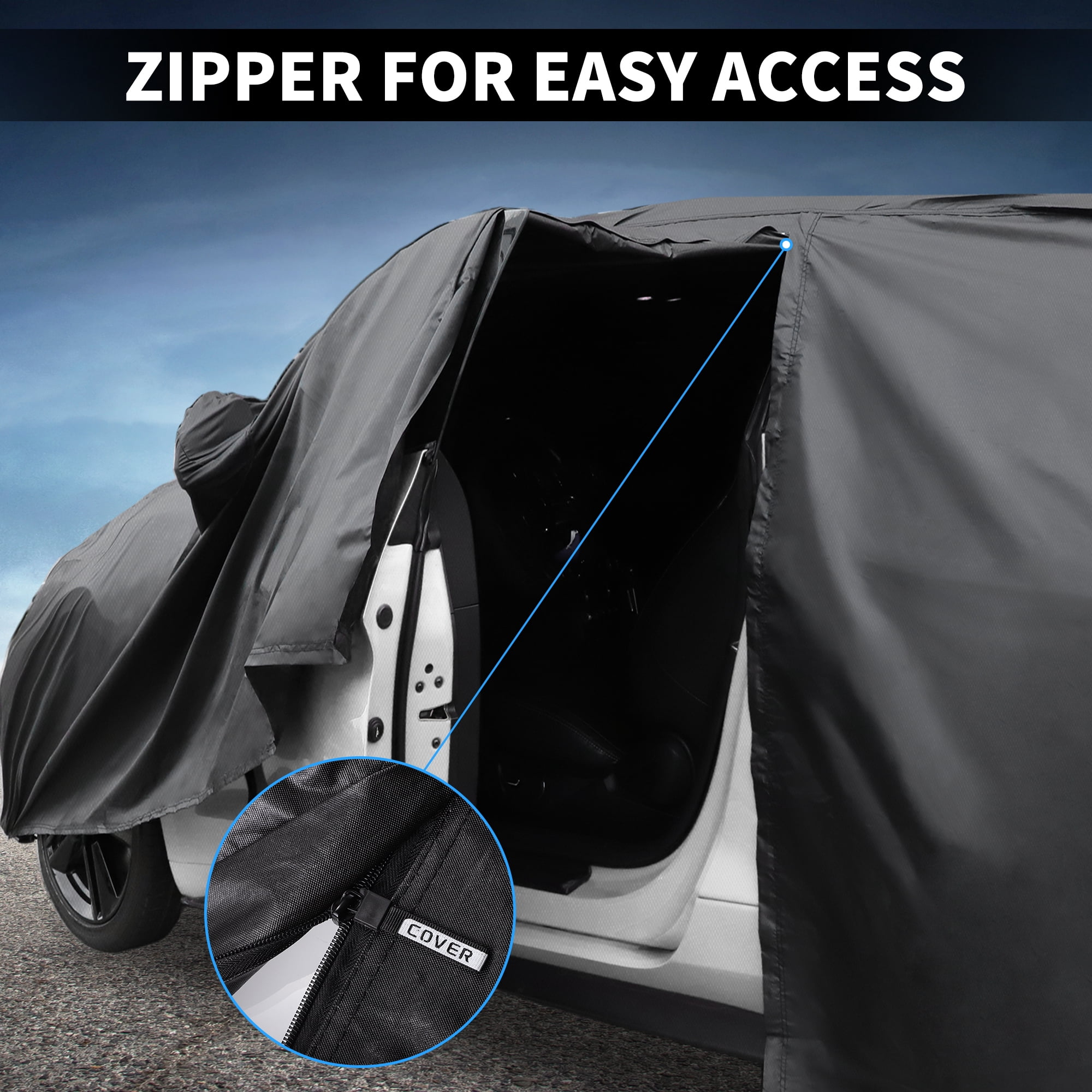 Unique Bargains Car Cover 210D-PU Oxford Outdoor Full Car Cover Waterproof Windproof Black for Ford Transit