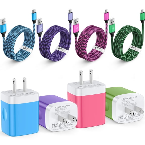 Type C Fast Charger, 4pcs KIGPOZI 18W Charging Block with 6FT USB C Cable Fast Charging Cable Cord USB A to Usb C Cable,USB Wall Charger Block Plug Quick Android Charger USB Plug Adapter[Multicolor]