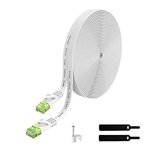 PVC Jacket 32AWG Bare Copper Conductor White 100ft with Cable Clips Cat6 Cable-Flat Ethernet Cable Cat 6 Patch Cord 100ft White PVC Jacket 32AWG Bare Copper Conductor White 100ft with Cable Clips Cat6 Cable-Flat Ethernet Cable Cat 6 Patch Cord 100ft White