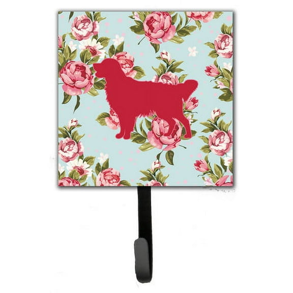 Caroline's Treasures BB1085-RS-BU-SH4 Golden Retriever Shabby Chic Blue Roses Leash or Key Holder, Blue, Single Hook, multicolor