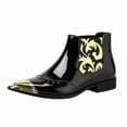 thumbnail image 1 of Men's Metal Toe Cap Chelsea Boots, Pointed Toe Ankle Boots, Formal Dress Boots Punk Rock Style Pointed Toe Boots, 1 of 6