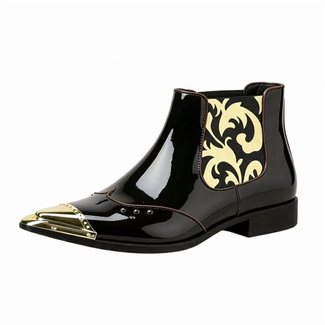 Men's Metal Toe Cap Chelsea Boots, Pointed Toe Ankle Boots, Formal Dress Boots Punk Rock Style Pointed Toe Boots