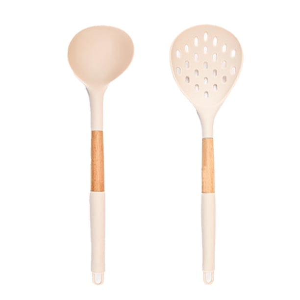2 utensilios de cocina de silicona antiadherentes sin BPA. Utensilios de cocina resistentes al calor con mangos de madera.