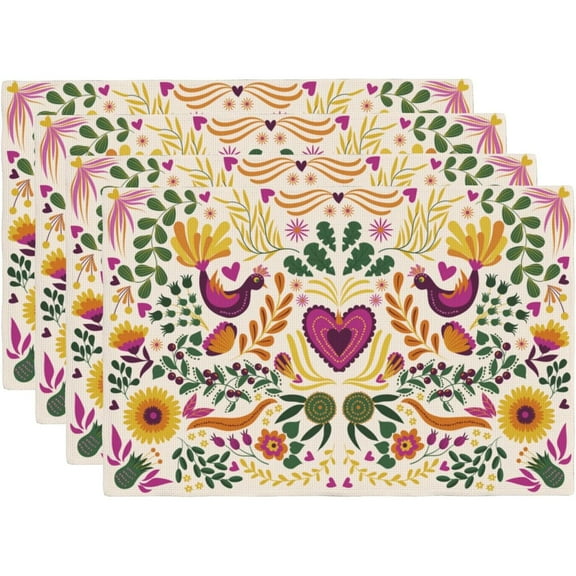 Mexican Fiesta Placemats Set of 4 Mexico Floral Cinco De Mayo Party Decoration Dia De Los Muertos Decor for Home Kitchen Dining Table Supply (12" x 18")
