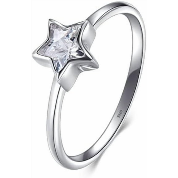 Minimalist Star Sterling Silver Ring for Women CZ Crystal Lucky Stars Statement Ring Stacking Rings Wedding Band Promise Rings
