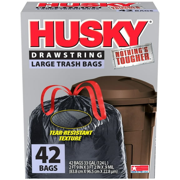 Husky 33 Gal Drawstring 42 Ct Black Large Trash Bag