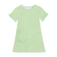 thumbnail image 4 of Fesfesfes Girls'Summer Solid Color Short Sleeve Crew Neck Elastic Waistband Dress with Pockets Casual Comfortable Cotton Blend Dress for Kids(Green#2,4 Years), 4 of 9
