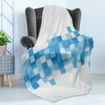thumbnail image 4 of Abstract Soft Flannel Fleece Blanket, 3D Graphic Illustration Squares Pattern Modern Mosaic Geometric Design, Cozy Plush for Indoor and Outdoor Use, 60" x 80", Pale Blue Blue White, by Ambesonne, 4 of 5