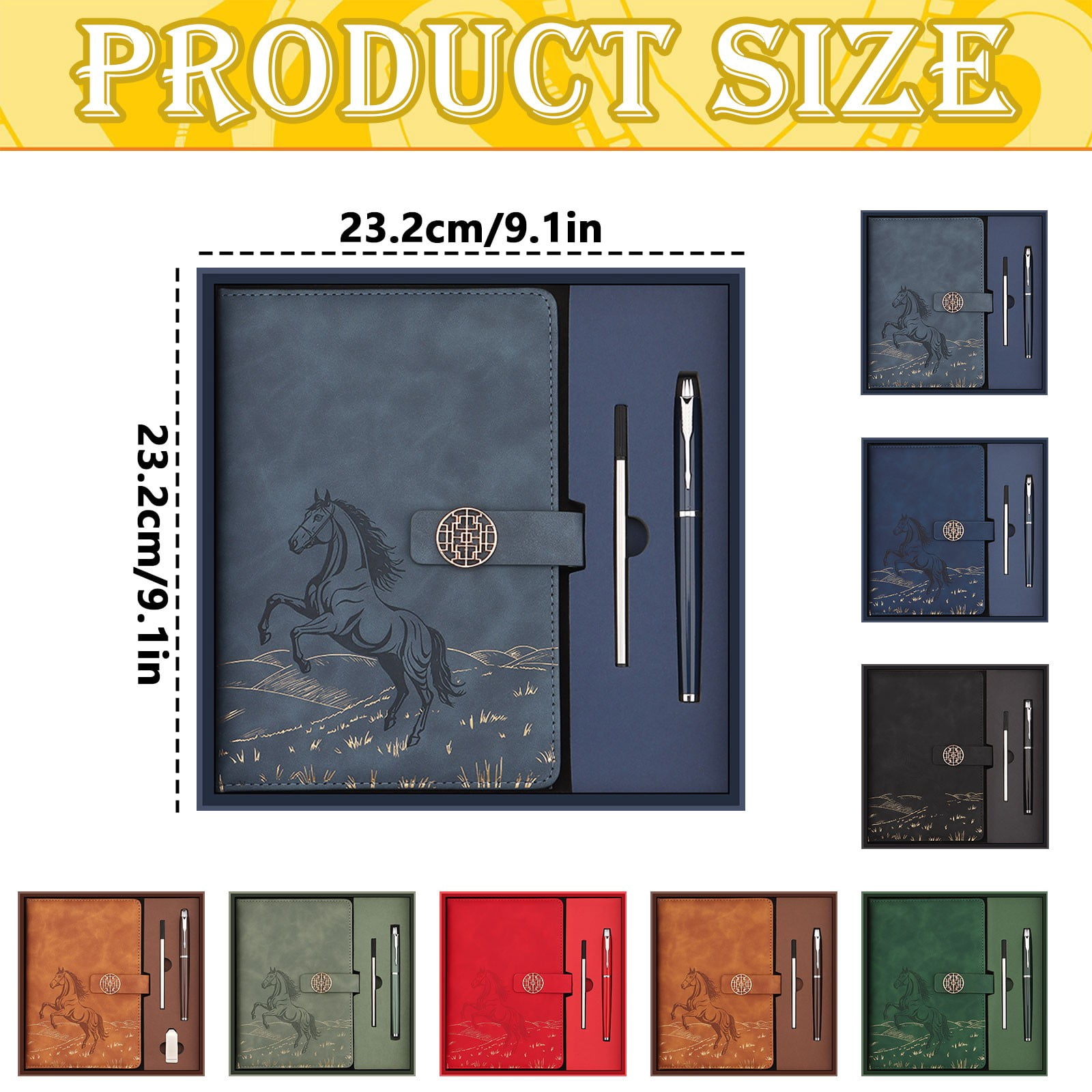 CSSJKYJ A5 Lined Leather Journal Notebook with Pen Set,9x9inch Vintage Hardcover Diary A5 Notebook with Magnetic Closure, Classic Business Gift Box Bag Set for Christmas Birthday(Blue）