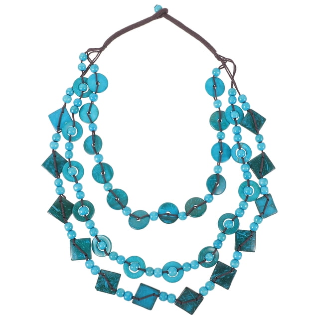 FELTECHELECTR Collares bohemios de cuentas de madera multicapa con conchas de coco, joyería étnica para mujer, collar largo de cuentas hecho a mano para vacaciones en la playa.