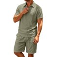thumbnail image 2 of LEKWK Men Linen Sets Outfits 2 Piece Short Sleeve Loose Fit Collared Tops and Drawstring Shorts Breathable Summer Casual Beach Vacation Resort Wear, 2 of 9