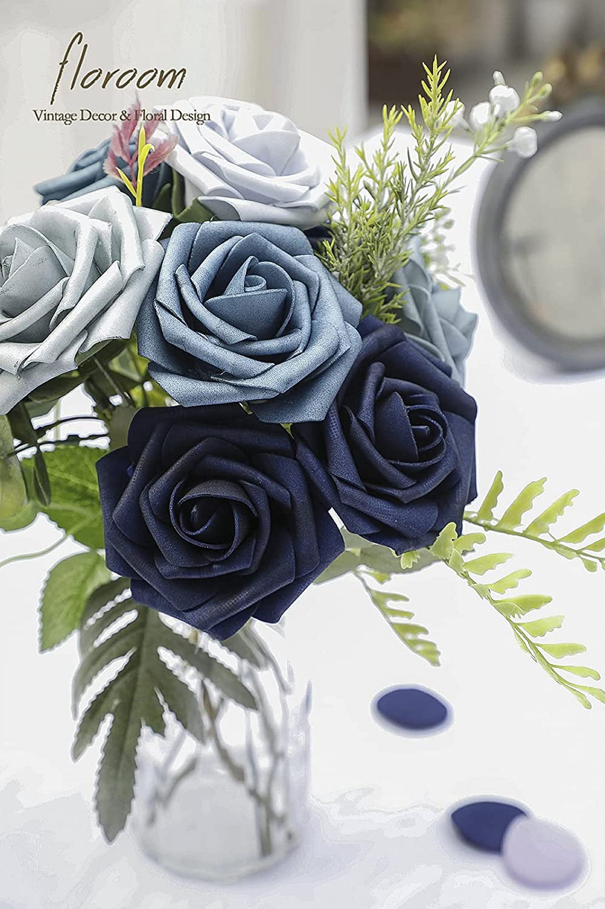 Artificial Flowers 25pcs Real Looking Emerald Green Ombre Colors Foam Fake Roses with Stems for DIY Wedding Bouquets Bridal Shower Centerpieces Sage Green Floral Arrangements Tables Decoration