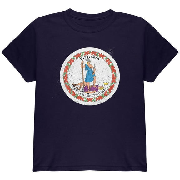 Born and Raised Virginia State Flag Youth T Shirt Navy YLG