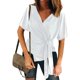 thumbnail image 2 of Gibobby Camiseta de manga corta para mujer Blusa mujer holgada informal con cinta manga corta a la moda para mujer color liso con cuello en V(Blanco,XL), 2 of 5