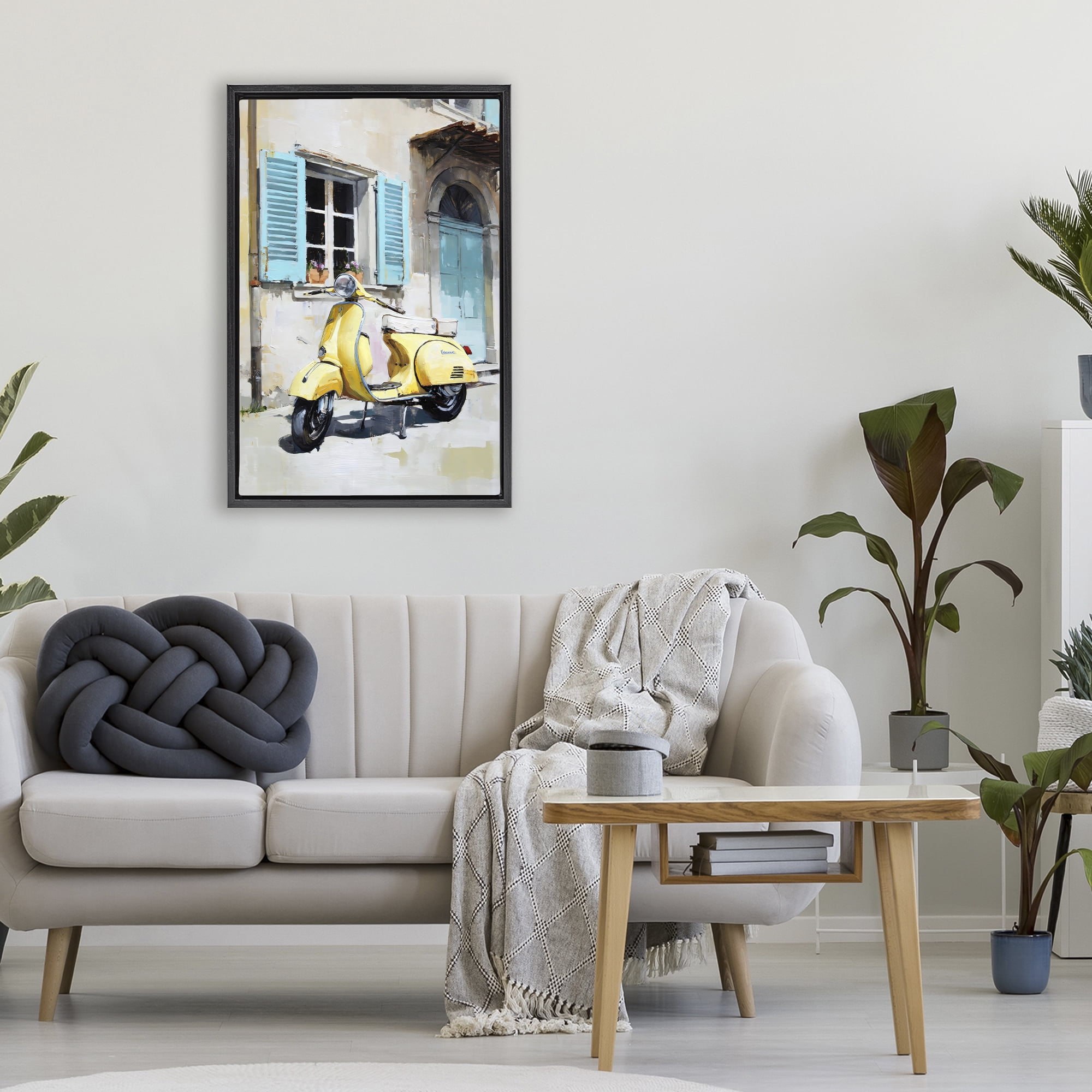 Stupell Industries Sunny Day Scooter Ride Black Framed Floater Canvas Wall Art, design by Petal Prints Design