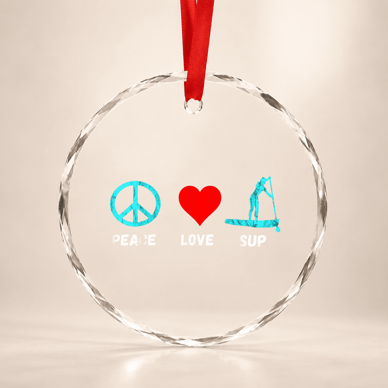 Sup Peace Love Stand Up Paddle Paddling Surf Board Glass Ornament