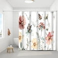 thumbnail image 2 of Floral Shower Curtains for Bathroom, White Fabric Shower Curtain Watercolor Floral and Butterflies Bathroom Decor Waterproof Shower Curtains Set-72x72（with 12 Hooks）, 2 of 6