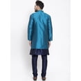 thumbnail image 4 of eloria Men's Indian Traditional Navy Blue Silk Blend Kurta with Churidar Pyjama and jacket Set, 4 of 7