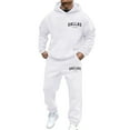 thumbnail image 2 of 2 Piece Tracksuit Sets Autumn Winter Packwork Sweatshirt Top Pants Sets Men's Tracksuit 2 Piece Quarter Zip Sweatsuit Workout Plaid Jacquard Jogging Suit Set (White, S), 2 of 5