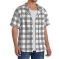 thumbnail image 4 of Haiem Gray Checkboard Men's Casual Shirts Short Sleeve Button Down Shirts Fashion Textured Summer Beach Shirt-Large, 4 of 7