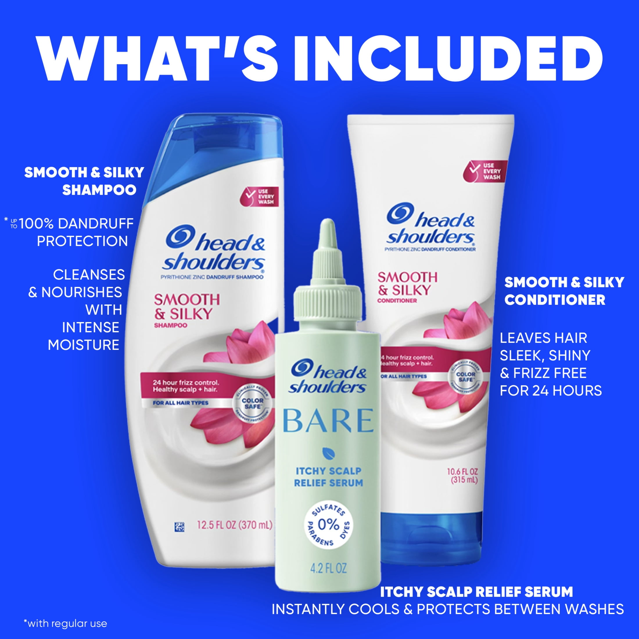 Head and Shoulders Smooth and Silky Dandruff Shampoo, Frizz Control, Fresh Floral Scent, Color Safe, 12.5 fl oz