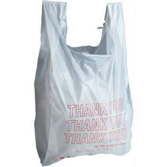 Printed 15" x 7" x 26" High Density Thank You White T-Shirt Bag - Case of 500 Bags