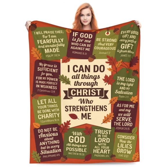 Christian Throw Blanket, Spiritual Scripture and Catholic Graphic Design, Warm Flannel Blanket 50x40