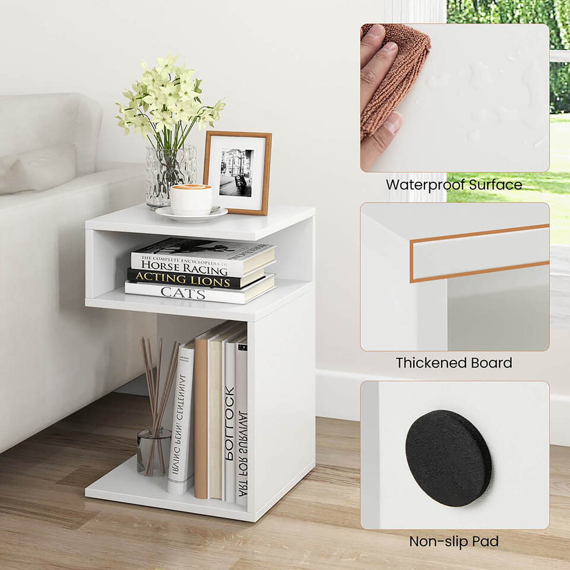 Gymax S-Shaped Side Table for Small Space Morden End Table w/S-Shaped Frame White