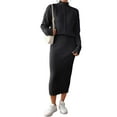 thumbnail image 3 of Women'S Two Piece Sweater Skirt Sets Knit Sweater Top Bodycon Skirt 2 Piece Outfits Black S, 3 of 8