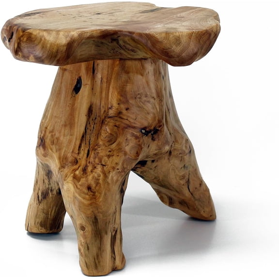 Natural Cedar Stump Stool, Live Edge Mushroom Side Table, 14" H