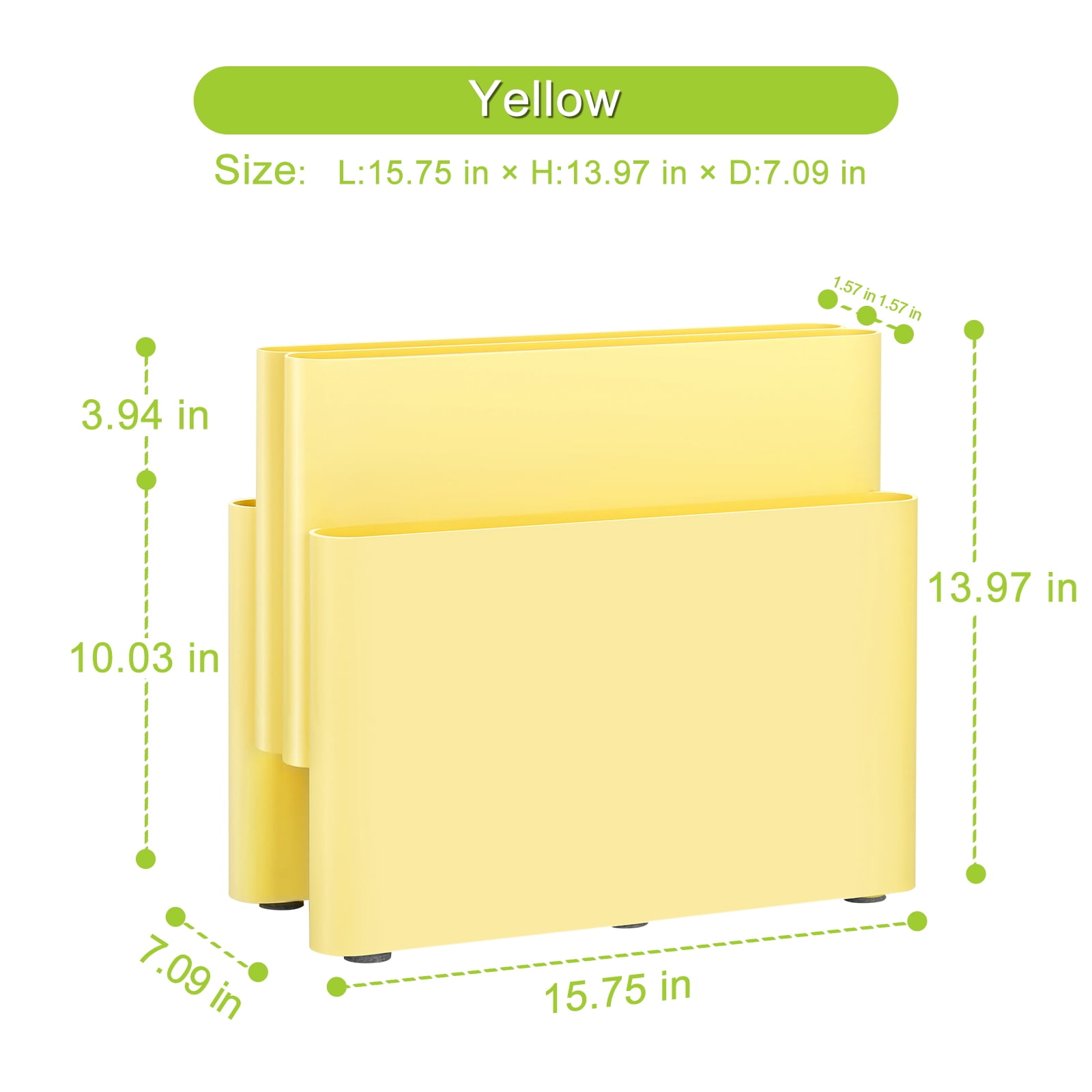 Freestanding Four Pocket Plastic Magazine Rack File Holder, Yellow