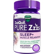 Vicks ZzzQuil Pure Zzzs Sleep+ Muscle Relaxation Melatonin Sleep Aid Gummies, Supports Healthy Muscle Function, Melatonin + Magnesium, Drug-Free & Non-Habit Forming, 60ct