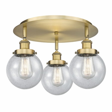 Innovations Lighting Beacon - 3 Light 18 Flush Mount Brushed Brass/Seedy